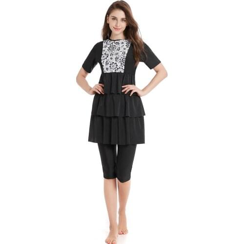 Wholesale Muslim Swimwear Swimwear Womens Conservative Swimwear Beach Swimwear Sunscreen Printed Pleated Beachwear