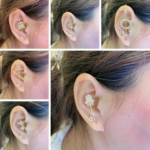 5PCS, Ear Wrap Earrings Elegant Crystal Craved Gold-color Crawler Hook Earrings Classic CZ Piercing Ear Cuff for Women