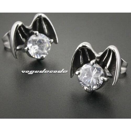 316L Stainless Steel Wing Fly White CZ Stone Mens Stud earrings 3Q004(2 Pieces)