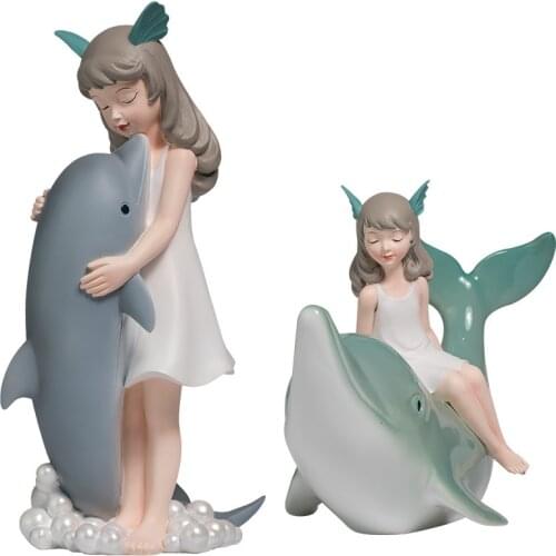 Girl Dolphin Ornaments Abstract Art Figures Resin Large Living Room Craft Decoration Home Decoration