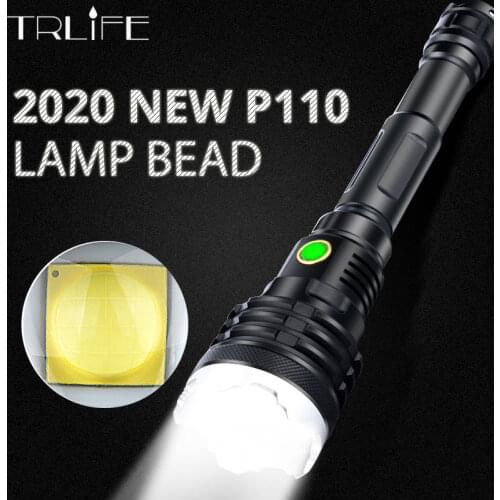 Ultra Super Bright P110 LED Flashlight 16-core LED USB Camping Lamp Waterproof Zoom Torch Power Bank Light Use 21700 Battery