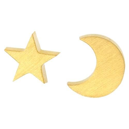 GORGEOUS TALE Wedding Jewelry Gold Orecchini Mismatching Earrings Twinkling Brushed Crescent Moon & Star Stud Earring For Women