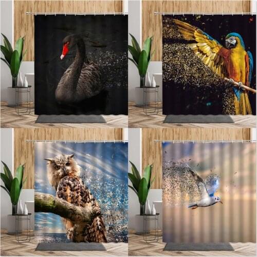Animal Birds Shower Curtain Owl Parrot Seagull Eagle Bathroom Bath Decor 3D Creative Personality Waterproof Curtains Accessories