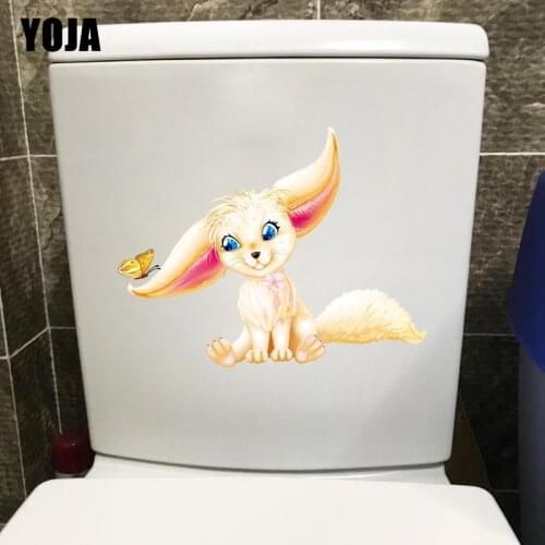YOJA 24.2×18.9CM Hand Drawn Bunny Butterfly Creative Cartoon Toilet Stickers Home Wall Decoration T1-2862