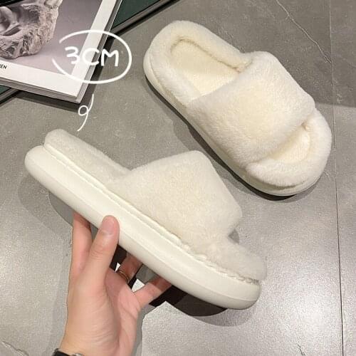 Winter Womens Slippers Thick-bottomed Platform Shoes 2021 Indoor House Warm Cotton Slippers Fur Furry Slippers for Home Soft