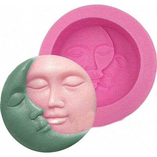1Pcs Pink Soap Mold Round Shape Sun Moon Faces Silicone Mold DIY Fondant Chocolate Cake Decorating Tools Kithen Baking Tool