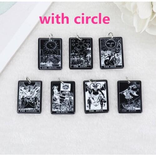 9Pcs 34*25 MM Black Tarot Card Charms Game Magical Divination Crafts Acrylic Board Sun Moon And Lovers Jewelry DIY Accessories