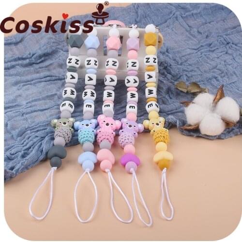 Coskiss Baby Teether Bracelet Food Grade Silicone Chews Nurse Gift Toys Koala Teething Necklace Pacifier Clip With Name Custom