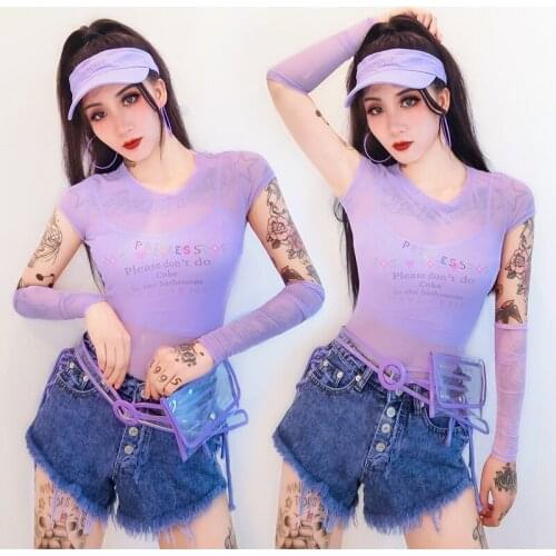 Jazz Dance Costumes Purple Letter Print Bodysuit Stage Clothes For Women Dj Ds Hip Hop Nightclub Show Wear Rave Outfits DT851