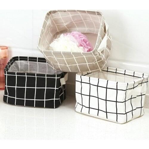 Canvas Cotton Linen Fabric Storage Basket Laundry Toy Sundries Bathtub Grid Table Reusable Simplicity Small Fresh For Bedroom