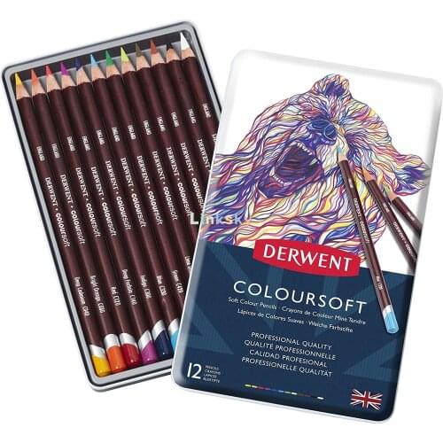 Lapis mais macio da Derwent 12 Cores Linhas Coloursoft,Derwent Colorsoft Pencils, 4mm Core, Metal Tin, 12 Count (0701026)