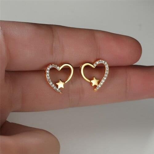 White Zircon Cute Heart Stud Earrings For Women Wedding Jewelry Vintage Gold/Silver Color Multicolor Stone Small Star Earrings
