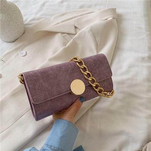 Fashion Crocodile Pattern Baguette Bags Mini PU Leather Shoulder Bags For Women 2020 Chain Design Luxury Hand Bag Female Travel