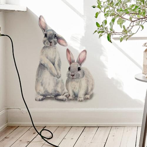 Two cute rabbits Wall sticker Childrens kids room home decoration removable wallpaper living room bedroom mural bunny stickers