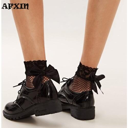 1Pair Fashion Harajuku Fishnet Socks Women Black Gothic Bowknot Sheer Socks Girls Lolita Japanese Sweet Transparent Lace Sock
