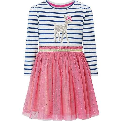 Baby Girls Autumn Dress with Animal Appliques Long Sleeve Toddler Dresses for Girl Clothes Kids Casual Dress Children Clothing