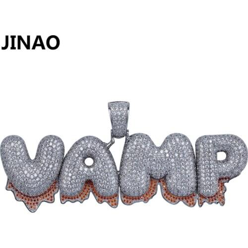 JINAO Personalized Name Custom Bubble Blood Drip Letter Pendant Necklace For Men Women Gift Hip Hop AAA Cubic Zirconia Jewelry