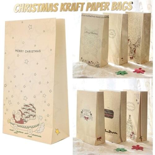 Christmas Kraft Paper Bags for Packing Gift Bags Xmas Decor Storage Food Snacks Baking Takeaway Bag Birthday Wedding Gift Bag