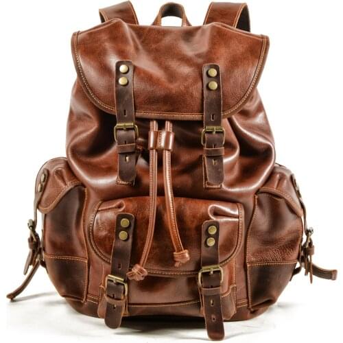 New Fashion Genuine Leather Men Backpack Large Capacity Backpack Genuine Leather Mountaineering Bag Outdoor Casual School Bag