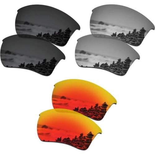 SmartVLT 3 Pairs Polarized Sunglasses Replacement Lenses for Oakley Half Jacket 2.0 Stealth Black & Silver Titanium & Fire Red