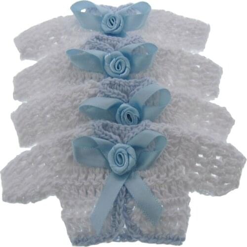 12pcs miniature crochet sweater flower ribbon baby shower baptism craft party decorations 5.0 x 9.5cm