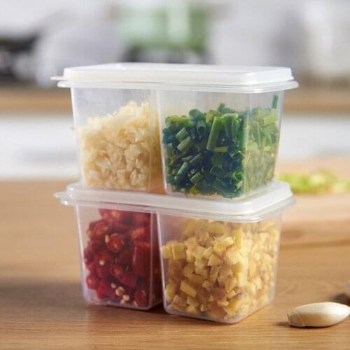 2 Pieces of Scallion Garlic Chili Seasoning Refrigerator Airtight Small Food Storage Box Transparent Plastic with Lid