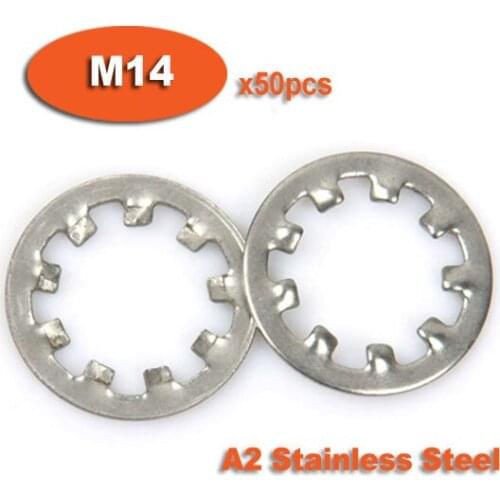 50pcs DIN6797J M14 Stainless Steel A2 Internal Toothed Shakeproof Washers Lock Washer