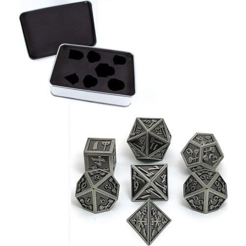 7 PCS hammer Style Metal Dice Metallic DND Game D&D Dice with Free Metal Case U2JB
