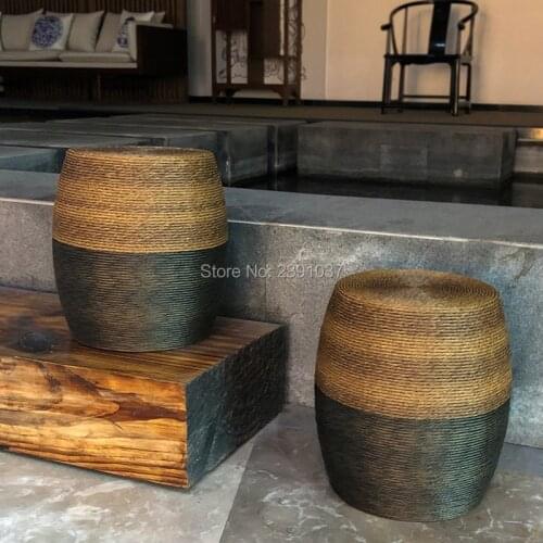 Southeast Asia style Antique drum stool Japanese style Zen Bench Stool pier Furniture for Tea room/ study room / living room