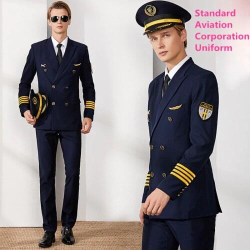Aviation Property Workwear Flight Clothing Air Captain Uniform Man Pilot Airline Uniform Professional Suits Hat + Jacket + Pants