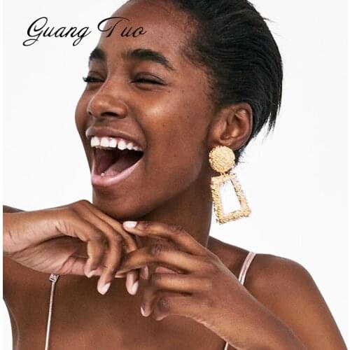 Big Vintage Earrings for Women Gold Color Exaggerated Geometric Statement Earring Metal Earing Hanging Fashion Jewelry For Gift