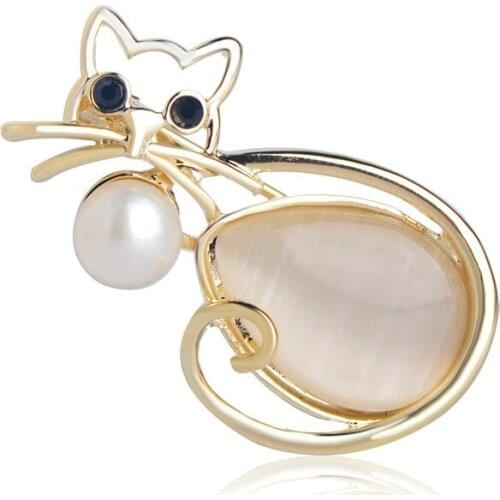 Madrry Simulated Pearl Opal Cats Shape Brooch Animal Brooches For Women Corsage Wedding Party Lapel Backpack Badges Jewelry Pins