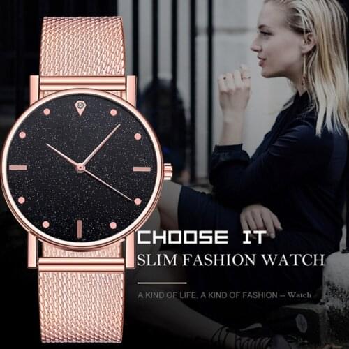 Hot Selling Casual Silicone Strap Quartz Watch For Women Starry Sky Girls Rose Gold Clocks Black Wrist Watches Relogio Feminino