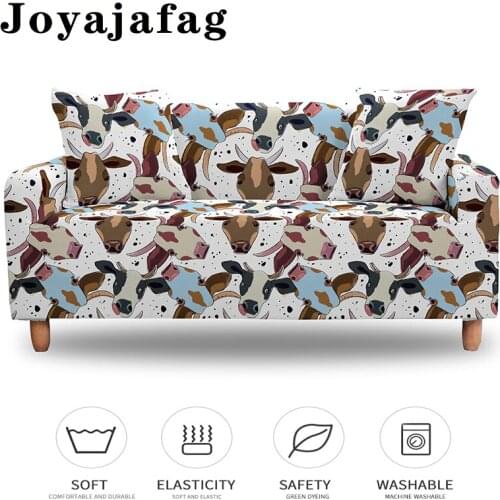 Cute Cow Design Stretch Sofa Cover Washable Dust-proof Slipcover 1/2/3/4 Seater Elastic Cartoon Couch Covers For Living Room
