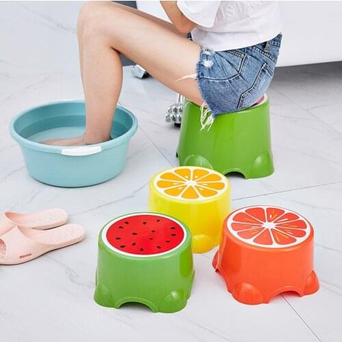 Home Cute Cartoon Fruit Pattern Stool Living Room Children Non-slip Bath Stool Plastic PP Multifunctional Stool