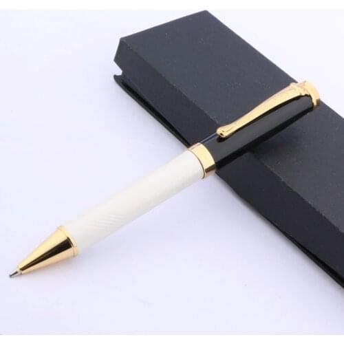 Jinhao 500 Pearl White With Silver Golden Trim Metal Ballpoint Pen