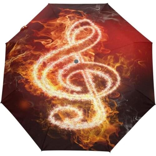 G Clef In Fire Design Women Sun 3 Floding Umbrella Outdoor Parapluie Top Quality Paradise Umbrella Rain Men Para Car Umbrella