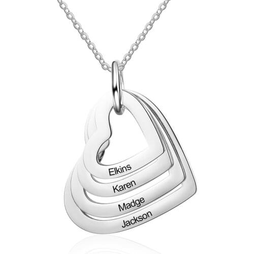 Personalized Necklaces Fashion Stainless Steel Jewelry Customized Hollow Heart Pendants Engraved 4 Names Delicate Gift for Women