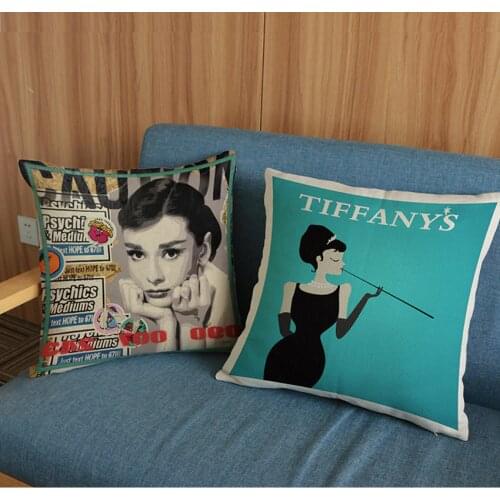 Classic Audrey Hepburn Breakfast At Tiffanys Print Cushion Cover Vintage Cotton Linen Green Poster Home Decorative Pillow Cases