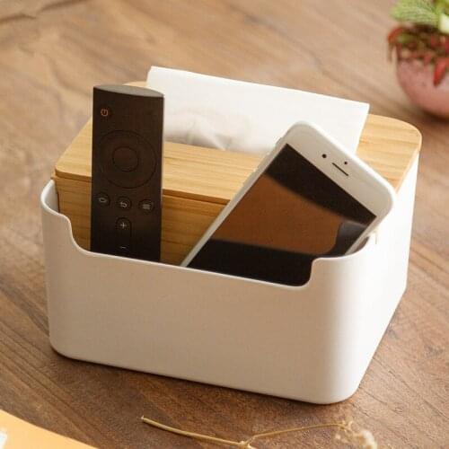 Multi-Use Bamboo Tissue Box Creative Remote Controller Storage Box Seat Type Removable Tissue Canister Bamboo Fiber Table Decor