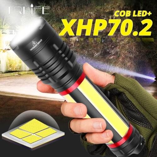 Powerful Multifunction XHP70.2 + COB LED Flashlight Built-in 6800mAh lithium battery LED Super bright Lanterna light for Camping
