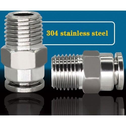 PC 1/8" 1/4" 3/8" 1/2" BSP external thread 304 stainless steel pipe pneumatic quick coupling trachea hose quick coupling