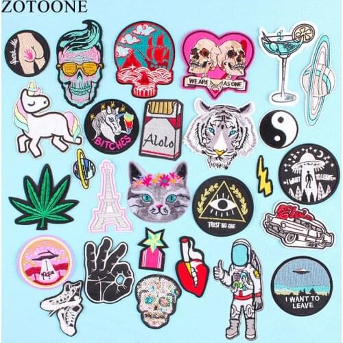 ZOTOONE UFO Space Skull Tiger Patch Iron on Sew On Applique Badge Motorcycle Cheap Biker Embroidered Patches For Clothes Sticker