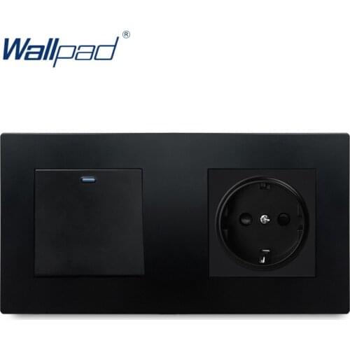 1 Gang 2 Way With EU German Socket Black Wallpad Luxury Wall Power Electrical Outlet Sockets PC Panel