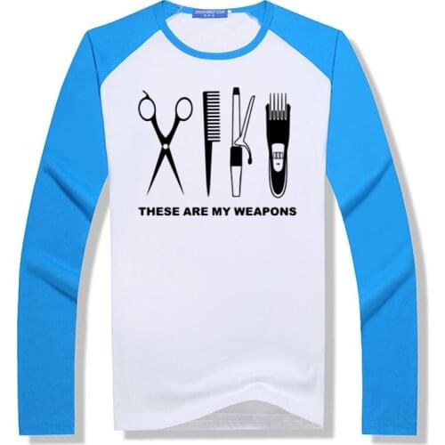 New 2019 Fashion Hairdresser T Shirt Men Modal Long Sleeve Barber Weapons T-shirt Tops scissors crash Tshirt More Size