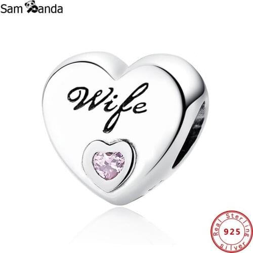 New Arrival 925 Sterling Silver Charms Beads Pink CZ Wife Love Heart Charm Fit Original Bracelets Women DIY Jewelry