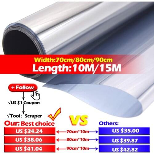 One-Way Mirror Window Film Vinyl Sun Blocking Heat Control Self-Adhesiv Anti-UV Privacy For Home Office Silver Glass Stickers