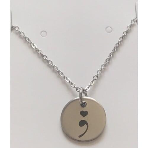 1PC Stainless Steel Necklace Semicolon Necklace Depression Awareness Necklace Warrior Mental Health Suicide Jewelry Gifts