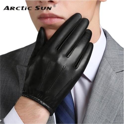 Genuine Leather Men Gloves Autumn Winter Plus Thin Velvet Fashion Trend Elegant Male Leather Glove For Driving NM792B