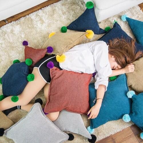 Cotton Fabric Emotion Pillow Cushion Yarn Ball Throw Pillow Polygon Square Hexagon Cushion Include Insert Filling